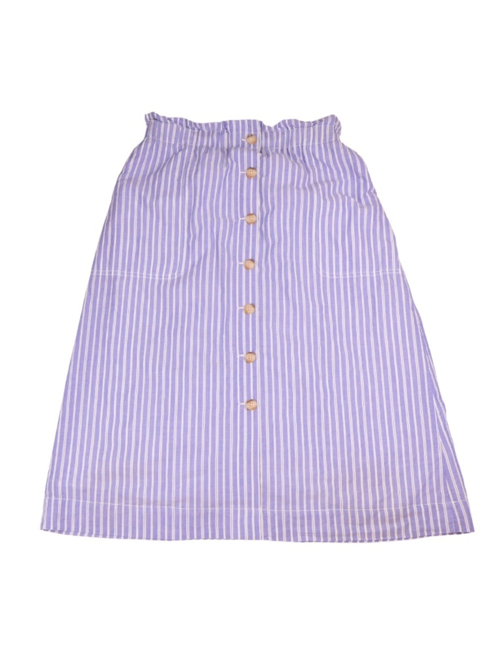 Madewell Blue White Striped Button Front Midi Skirt Small